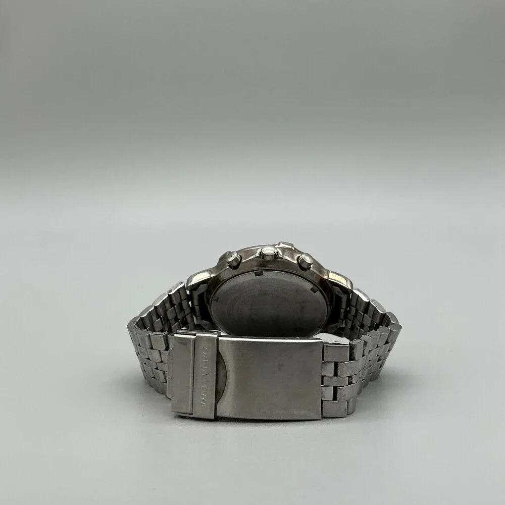 Vtg Guess Waterpro Mens Watch 40mm Black Dial Stainless Chrono New Battery 6.75